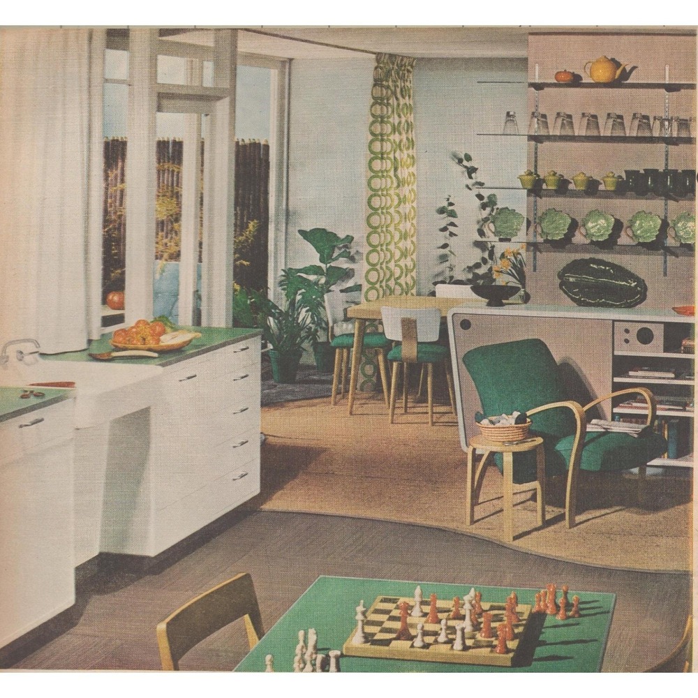 Vintage 1945 Plan Tech WW2 Era Modern Kitchen Interior Design Home Decor
